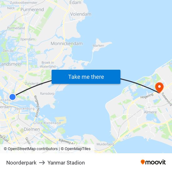 Noorderpark to Yanmar Stadion map