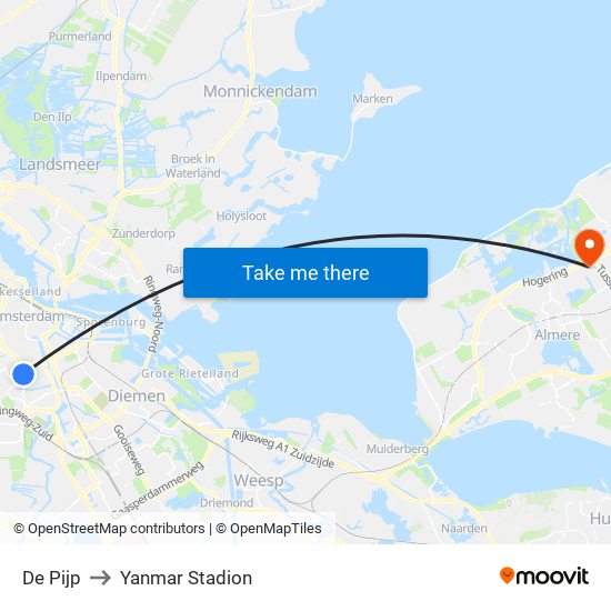 De Pijp to Yanmar Stadion map