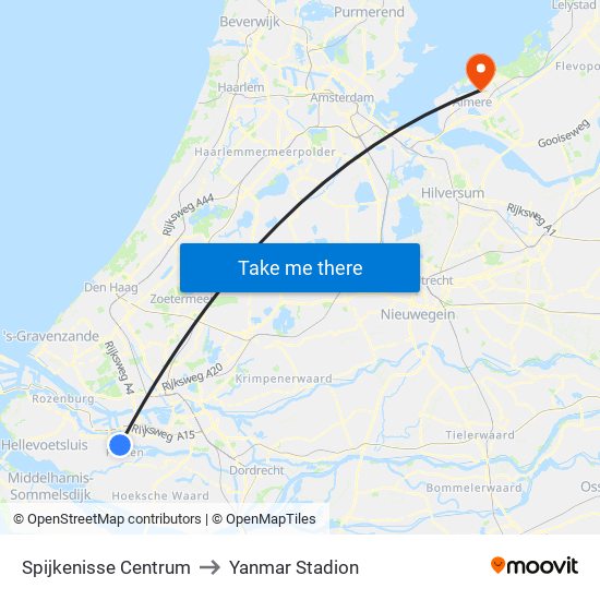 Spijkenisse Centrum to Yanmar Stadion map