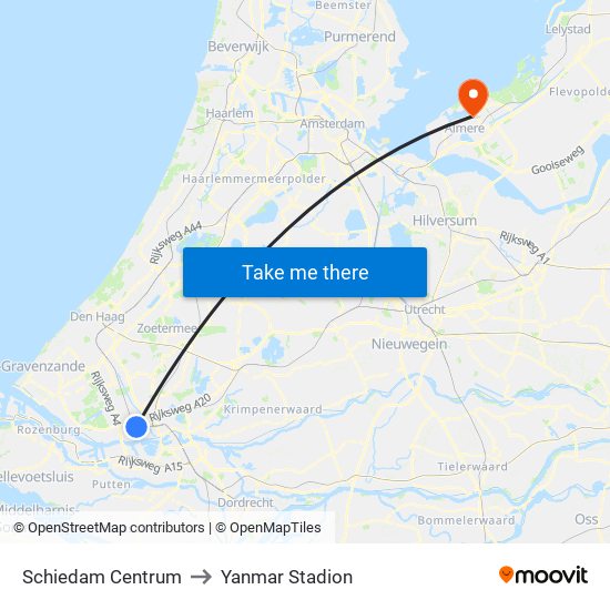 Schiedam Centrum to Yanmar Stadion map