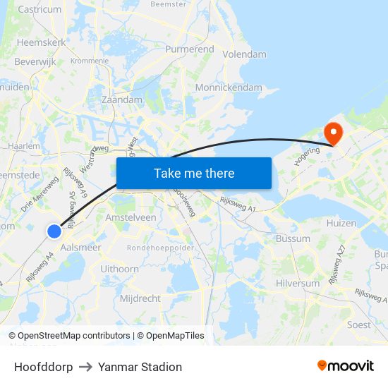 Hoofddorp to Yanmar Stadion map