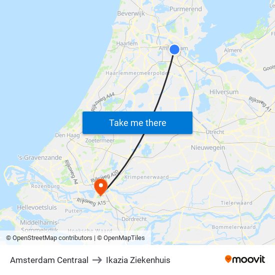 Amsterdam Centraal to Ikazia Ziekenhuis map