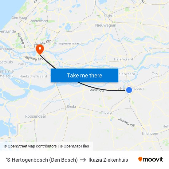 'S-Hertogenbosch (Den Bosch) to Ikazia Ziekenhuis map