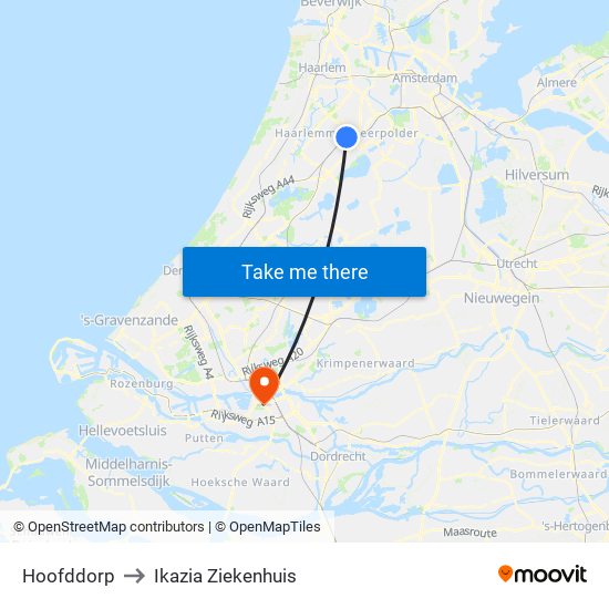 Hoofddorp to Ikazia Ziekenhuis map