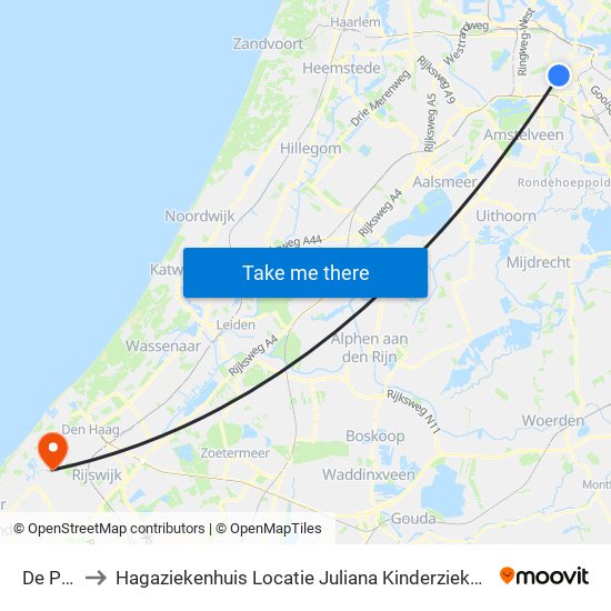 De Pijp to Hagaziekenhuis Locatie Juliana Kinderziekenhuis map