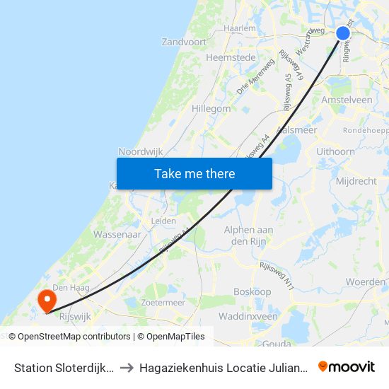 Station Sloterdijk (Perron N) to Hagaziekenhuis Locatie Juliana Kinderziekenhuis map