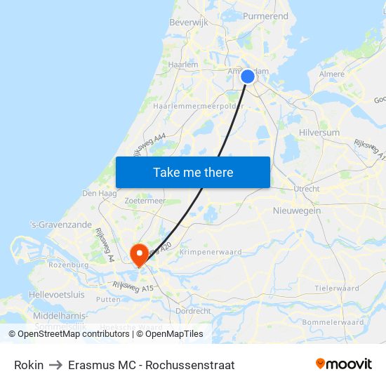 Rokin to Erasmus MC - Rochussenstraat map