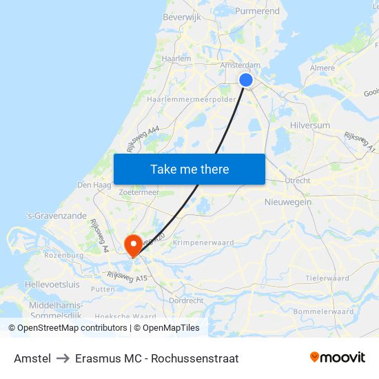 Amstel to Erasmus MC - Rochussenstraat map