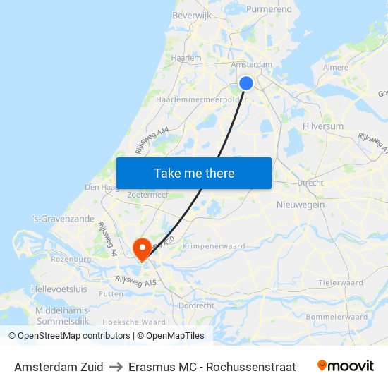 Amsterdam Zuid to Erasmus MC - Rochussenstraat map