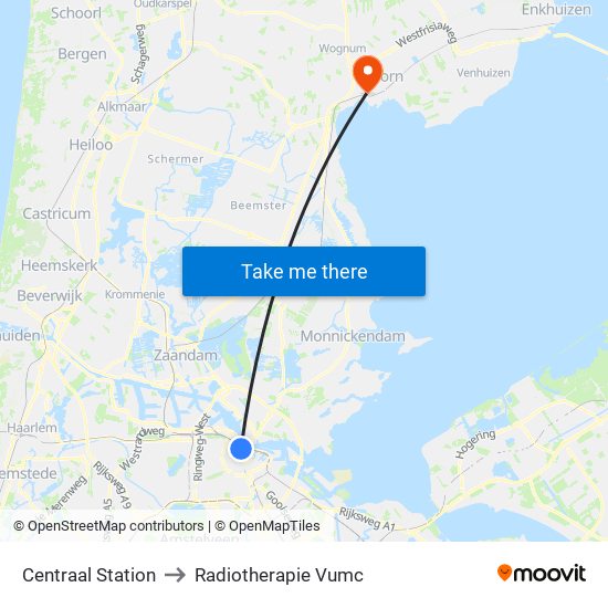 Centraal Station to Radiotherapie Vumc map