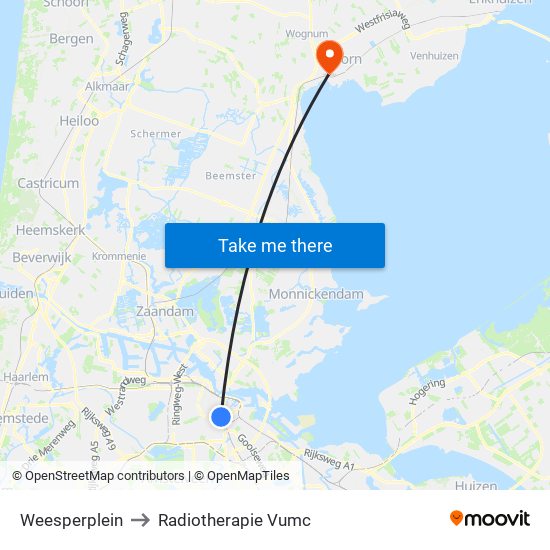 Weesperplein to Radiotherapie Vumc map