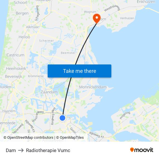 Dam to Radiotherapie Vumc map