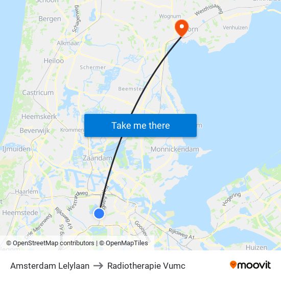 Amsterdam Lelylaan to Radiotherapie Vumc map
