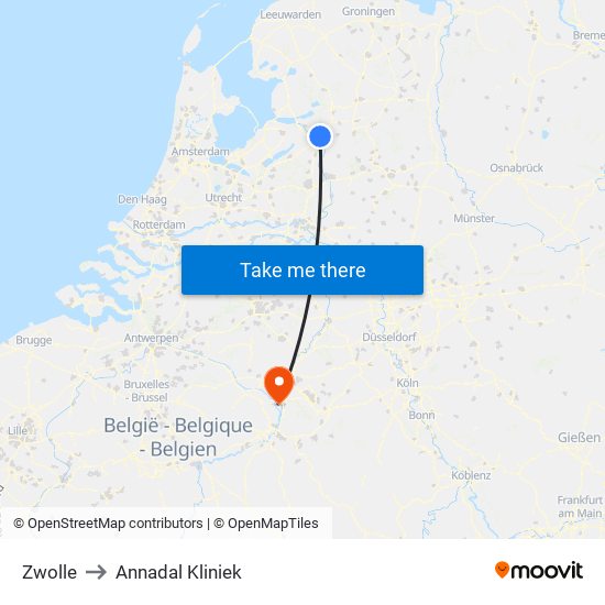 Zwolle to Annadal Kliniek map