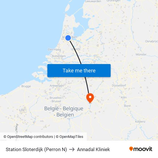 Station Sloterdijk (Perron N) to Annadal Kliniek map