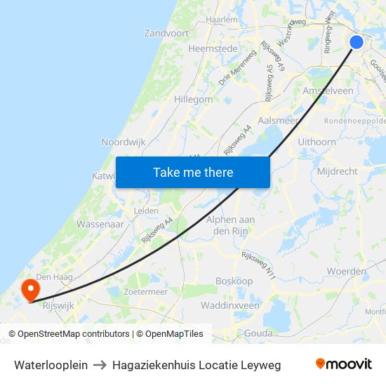Waterlooplein to Hagaziekenhuis Locatie Leyweg map