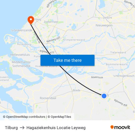 Tilburg to Hagaziekenhuis Locatie Leyweg map