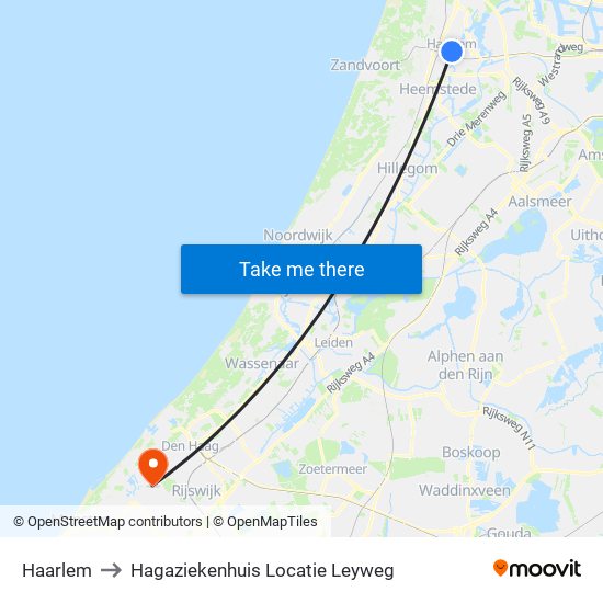 Haarlem to Hagaziekenhuis Locatie Leyweg map