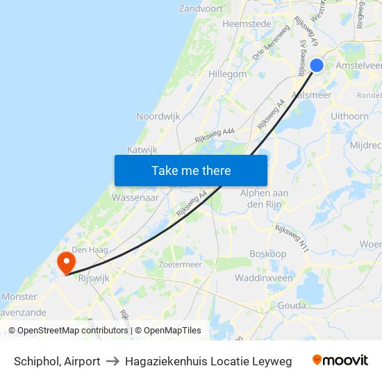 Schiphol, Airport to Hagaziekenhuis Locatie Leyweg map