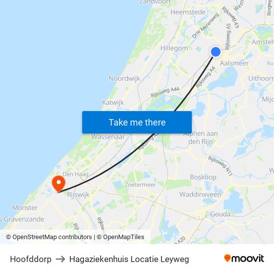 Hoofddorp to Hagaziekenhuis Locatie Leyweg map