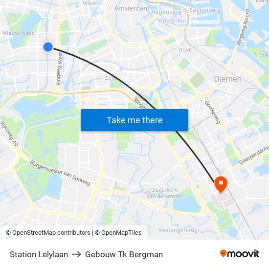 Station Lelylaan to Gebouw Tk Bergman map