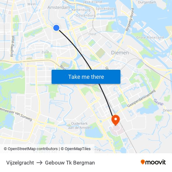 Vijzelgracht to Gebouw Tk Bergman map