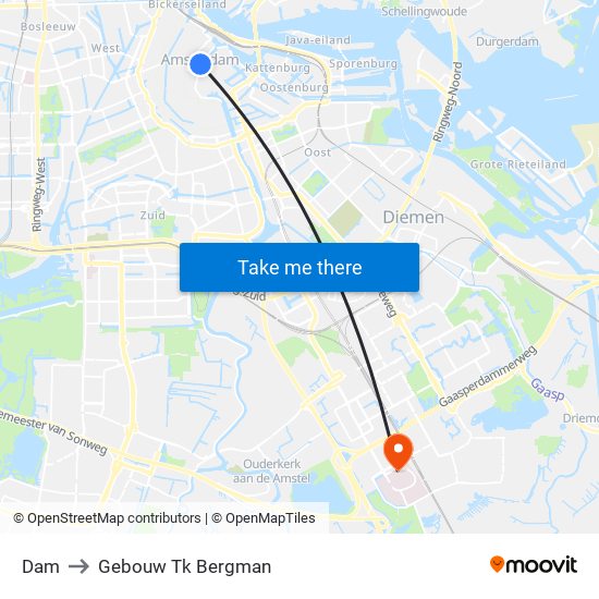 Dam to Gebouw Tk Bergman map