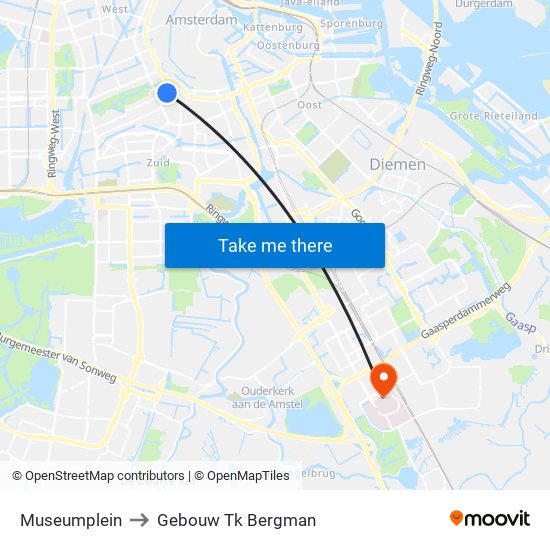 Museumplein to Gebouw Tk Bergman map