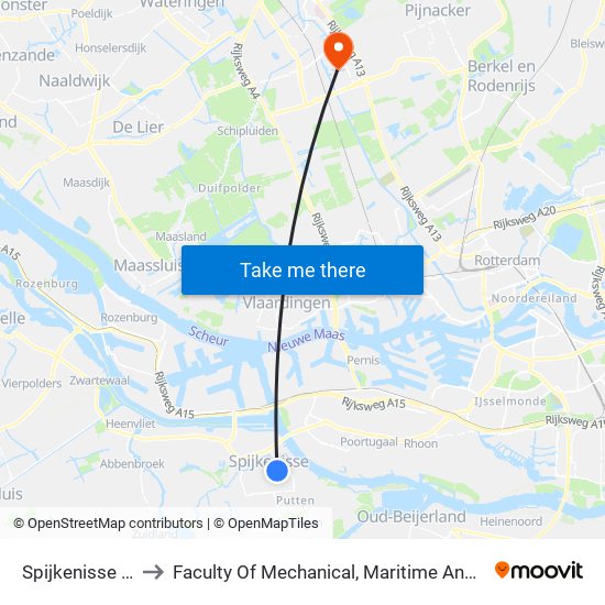 Spijkenisse Centrum to Faculty Of Mechanical, Maritime And Material Engineering map