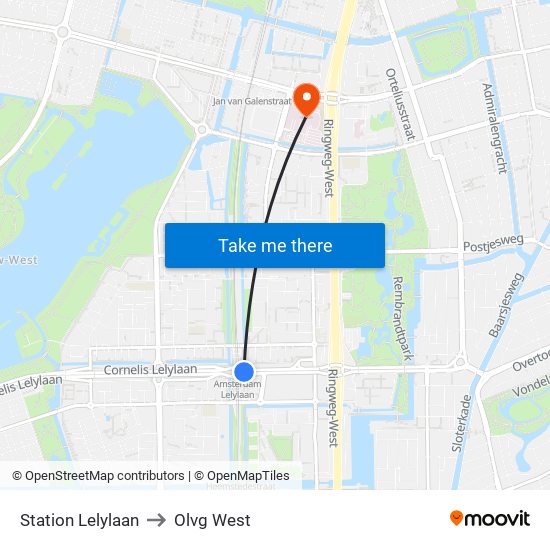 Station Lelylaan to Olvg West map