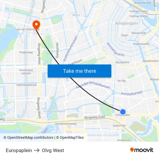 Europaplein to Olvg West map