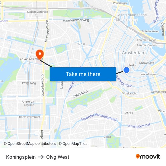 Koningsplein to Olvg West map