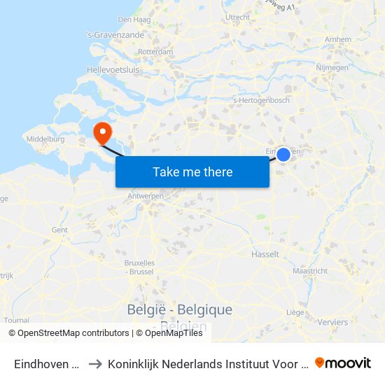 Eindhoven Centraal to Koninklijk Nederlands Instituut Voor Onderzoek Der Zee map