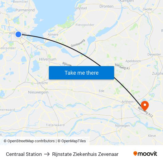 Centraal Station to Rijnstate Ziekenhuis Zevenaar map