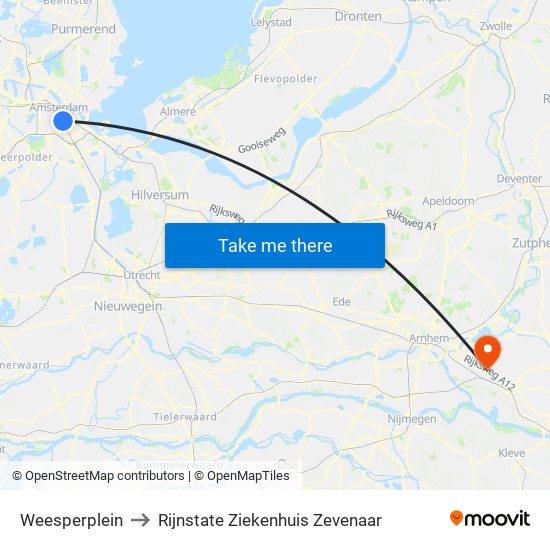 Weesperplein to Rijnstate Ziekenhuis Zevenaar map