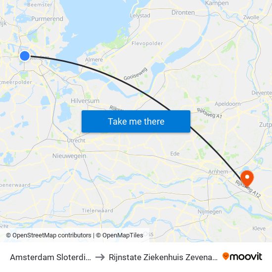 Amsterdam Sloterdijk to Rijnstate Ziekenhuis Zevenaar map