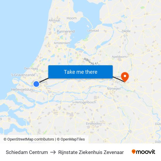 Schiedam Centrum to Rijnstate Ziekenhuis Zevenaar map