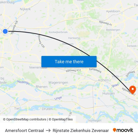 Amersfoort Centraal to Rijnstate Ziekenhuis Zevenaar map