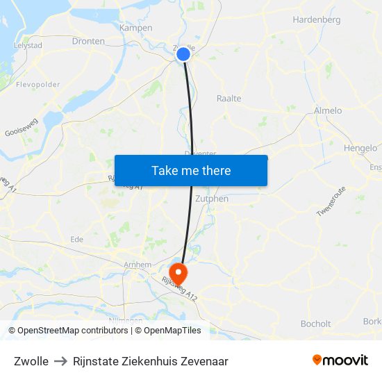 Zwolle to Rijnstate Ziekenhuis Zevenaar map