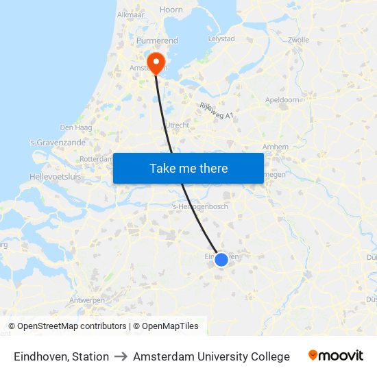 Eindhoven, Station to Amsterdam University College map