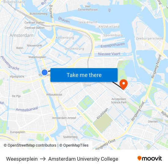 Weesperplein to Amsterdam University College map