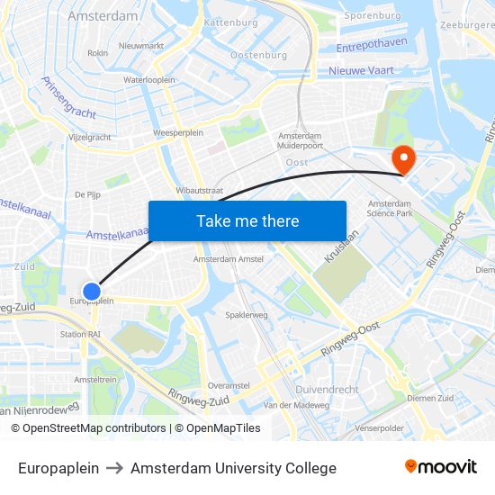 Europaplein to Amsterdam University College map