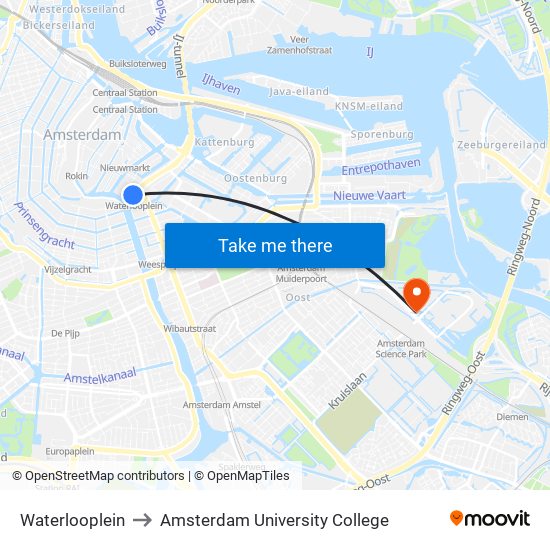 Waterlooplein to Amsterdam University College map