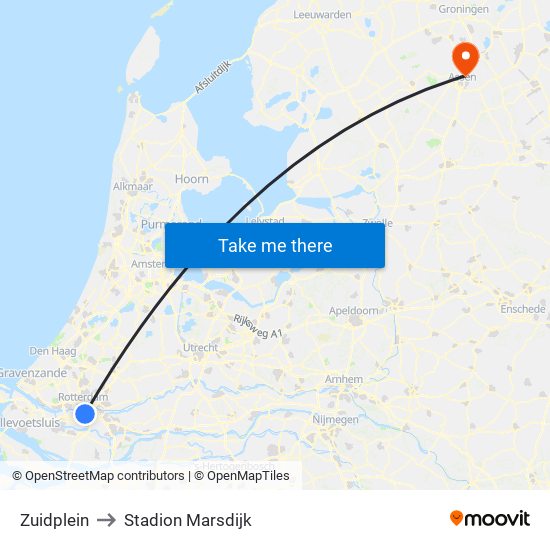 Zuidplein to Stadion Marsdijk map