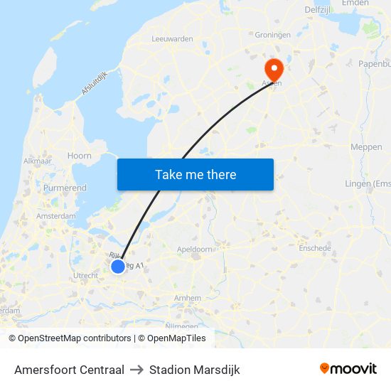 Amersfoort Centraal to Stadion Marsdijk map