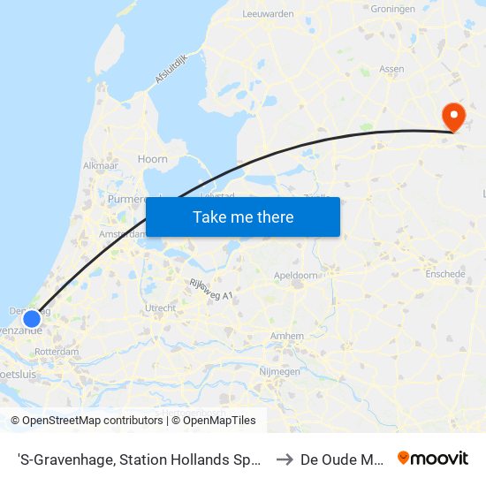 'S-Gravenhage, Station Hollands Spoor (Perron A) to De Oude Meerdijk map