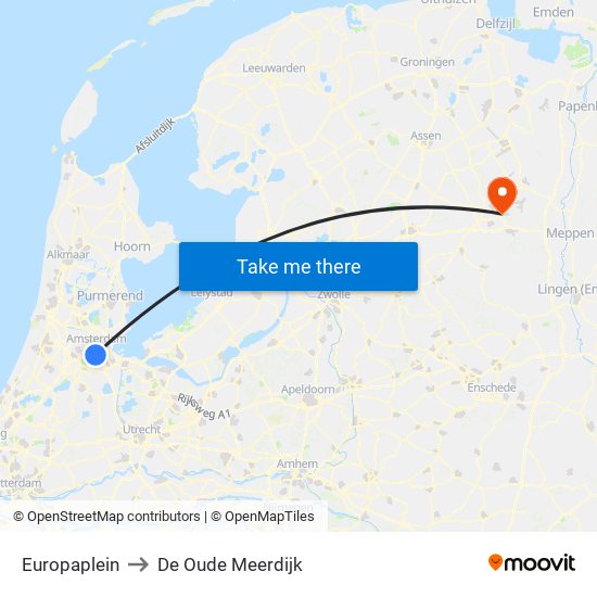 Europaplein to De Oude Meerdijk map