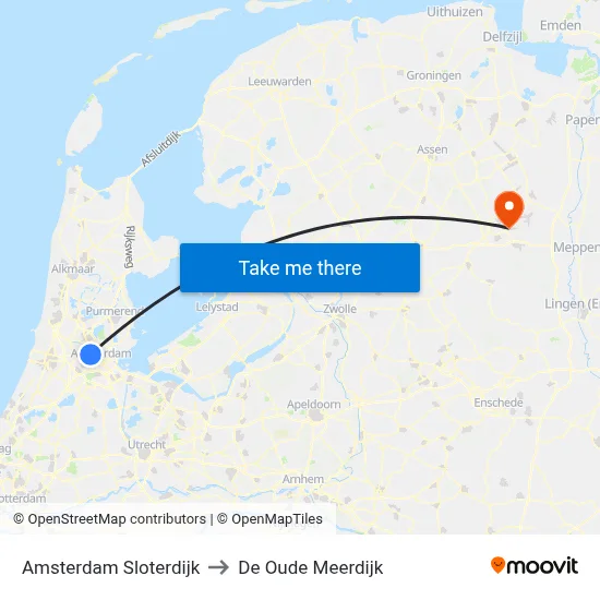 Amsterdam Sloterdijk to De Oude Meerdijk map