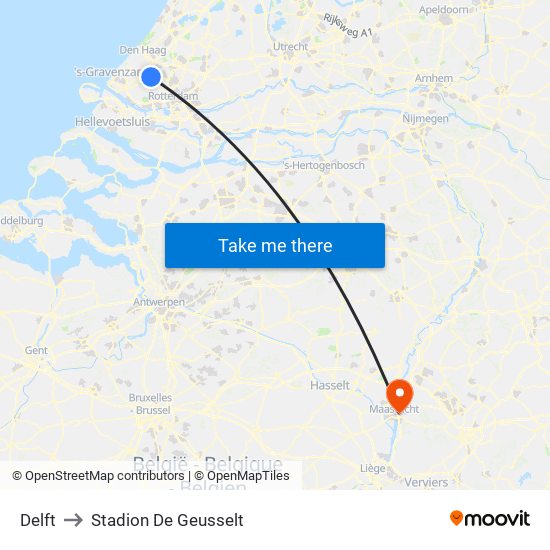 Delft to Stadion De Geusselt map