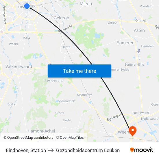 Eindhoven, Station to Gezondheidscentrum Leuken map